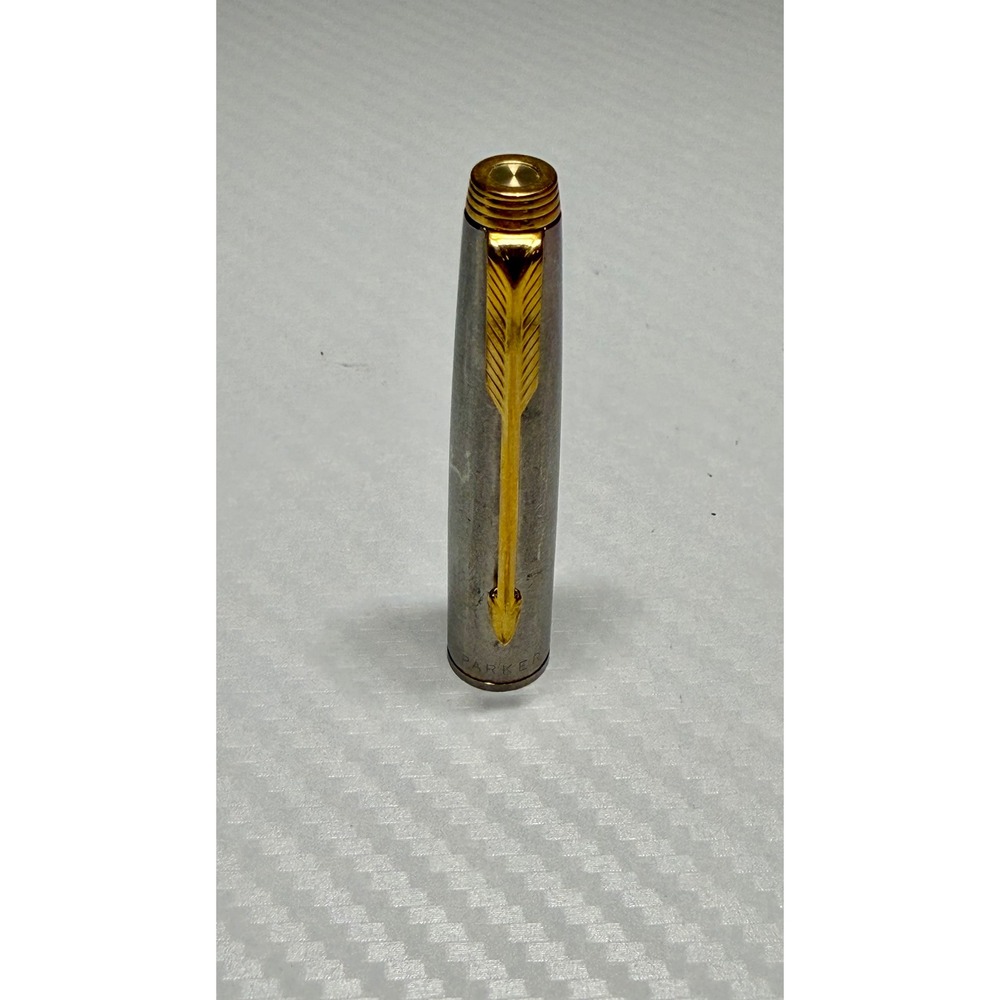 Parker 75 Pen Cap Good Brushed Stainless Steel Gold Trim USA PE-8957-11